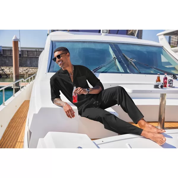COOFANDY Men's 2 Piece Cotton Linen Sets Casual Long Sleeve Henley Shirts Yoga Pants Set Beach Cuban Outfits