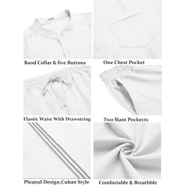 COOFANDY Men's 2 Piece Cotton Linen Sets Casual Long Sleeve Henley Shirts Yoga Pants Set Beach Cuban Outfits