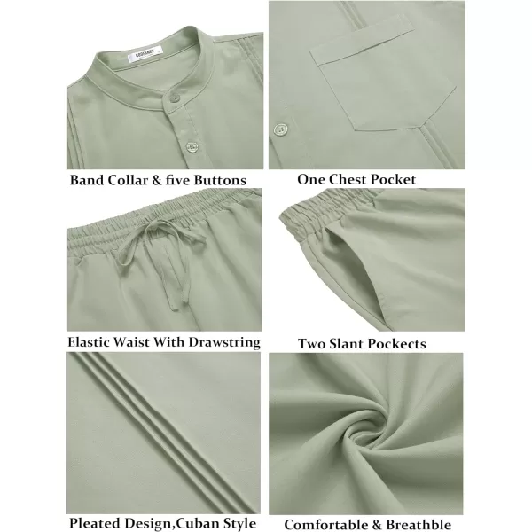 COOFANDY Men's 2 Piece Cotton Linen Sets Casual Long Sleeve Henley Shirts Yoga Pants Set Beach Cuban Outfits