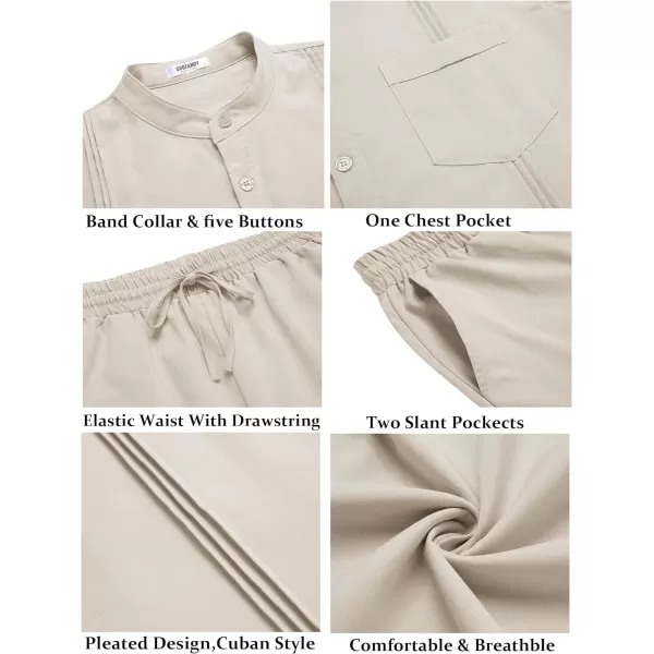 COOFANDY Men's 2 Piece Cotton Linen Sets Casual Long Sleeve Henley Shirts Yoga Pants Set Beach Cuban Outfits