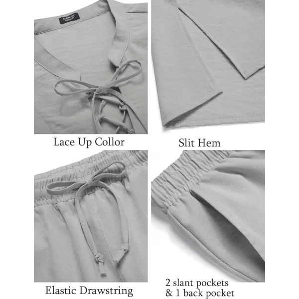 COOFANDY Men's 2 Piece Linen Set Long Sleeve Henley Shirts Casual Beach Pants With Pockets Summer Yoga Outfits