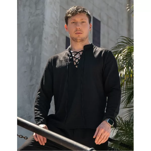COOFANDY Men's 2 Piece Linen Set Long Sleeve Henley Shirts Casual Beach Pants With Pockets Summer Yoga Outfits