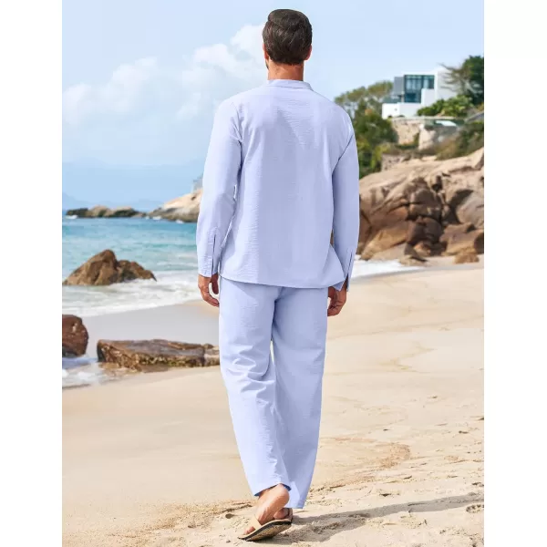 COOFANDY Men's 2 Piece Linen Set Long Sleeve Henley Shirts Casual Beach Pants With Pockets Summer Yoga Outfits