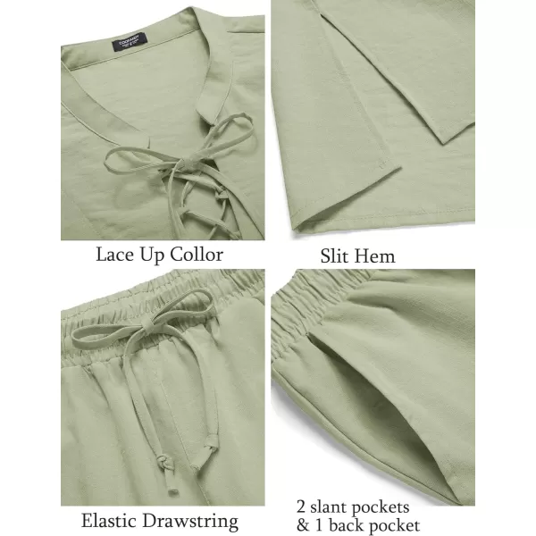COOFANDY Men's 2 Piece Linen Set Long Sleeve Henley Shirts Casual Beach Pants With Pockets Summer Yoga Outfits
