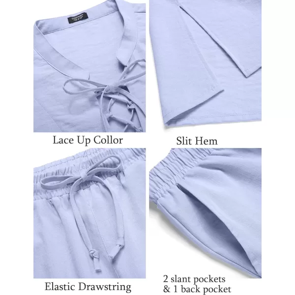 COOFANDY Men's 2 Piece Linen Set Long Sleeve Henley Shirts Casual Beach Pants With Pockets Summer Yoga Outfits
