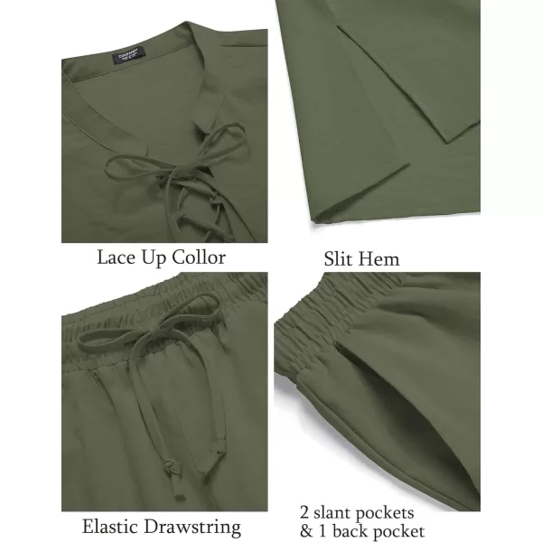 COOFANDY Men's 2 Piece Linen Set Long Sleeve Henley Shirts Casual Beach Pants With Pockets Summer Yoga Outfits