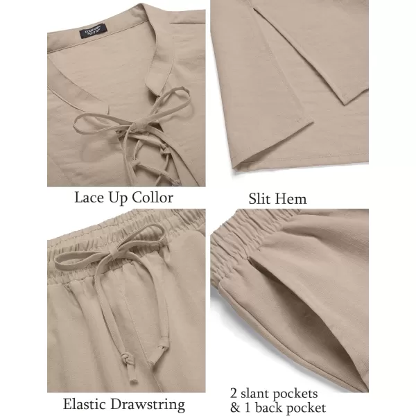 COOFANDY Men's 2 Piece Linen Set Long Sleeve Henley Shirts Casual Beach Pants With Pockets Summer Yoga Outfits