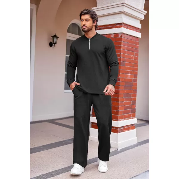 COOFANDY Men's 2 Piece Tracksuit Set Polo Athletic Sweatsuit Quarter Zip Jogging Long Sleeve Casual Sports Outfits