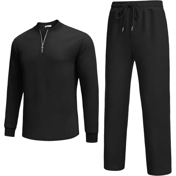 COOFANDY Men's 2 Piece Tracksuit Set Polo Athletic Sweatsuit Quarter Zip Jogging Long Sleeve Casual Sports Outfits
