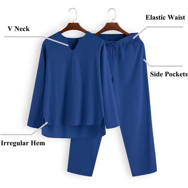 COOFANDY Men's 2 Pieces Cotton Linen Set Henley Shirt Long Sleeve and Casual Beach Pants Summer Yoga Outfits