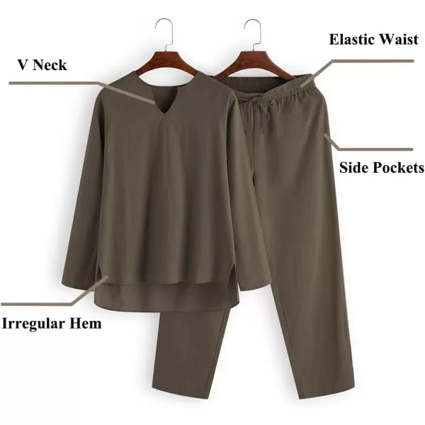 COOFANDY Men's 2 Pieces Cotton Linen Set Henley Shirt Long Sleeve and Casual Beach Pants Summer Yoga Outfits
