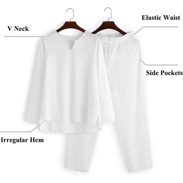 COOFANDY Men's 2 Pieces Cotton Linen Set Henley Shirt Long Sleeve and Casual Beach Pants Summer Yoga Outfits