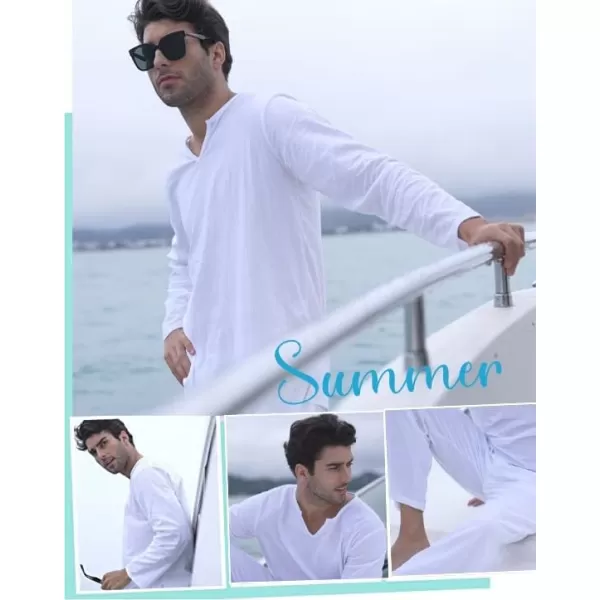 COOFANDY Men's 2 Pieces Cotton Linen Set Henley Shirt Long Sleeve and Casual Beach Pants Summer Yoga Outfits