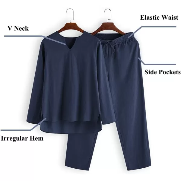 COOFANDY Men's 2 Pieces Cotton Linen Set Henley Shirt Long Sleeve and Casual Beach Pants Summer Yoga Outfits