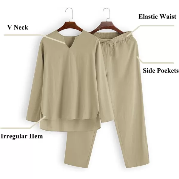 COOFANDY Men's 2 Pieces Cotton Linen Set Henley Shirt Long Sleeve and Casual Beach Pants Summer Yoga Outfits
