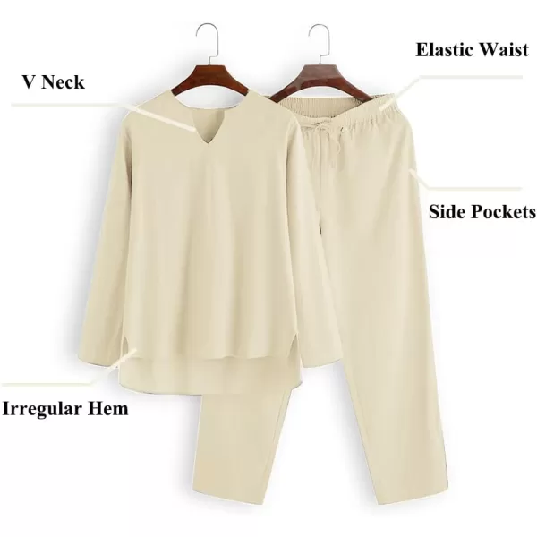 COOFANDY Men's 2 Pieces Cotton Linen Set Henley Shirt Long Sleeve and Casual Beach Pants Summer Yoga Outfits