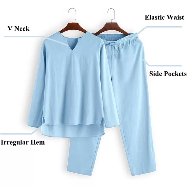 COOFANDY Men's 2 Pieces Cotton Linen Set Henley Shirt Long Sleeve and Casual Beach Pants Summer Yoga Outfits