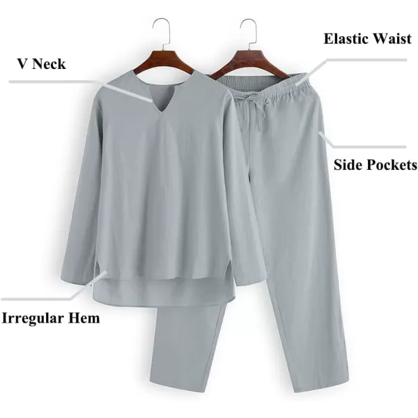 COOFANDY Men's 2 Pieces Cotton Linen Set Henley Shirt Long Sleeve and Casual Beach Pants Summer Yoga Outfits