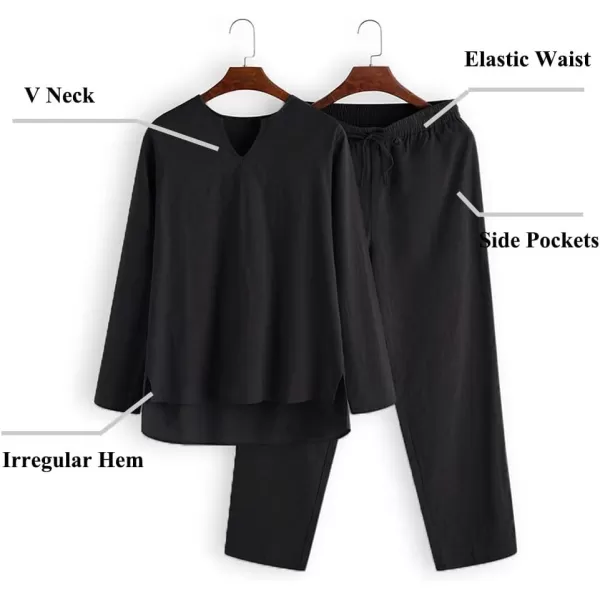 COOFANDY Men's 2 Pieces Cotton Linen Set Henley Shirt Long Sleeve and Casual Beach Pants Summer Yoga Outfits