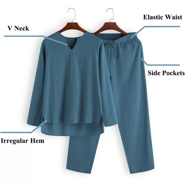 COOFANDY Men's 2 Pieces Cotton Linen Set Henley Shirt Long Sleeve and Casual Beach Pants Summer Yoga Outfits