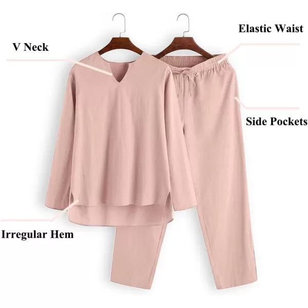 COOFANDY Men's 2 Pieces Cotton Linen Set Henley Shirt Long Sleeve and Casual Beach Pants Summer Yoga Outfits