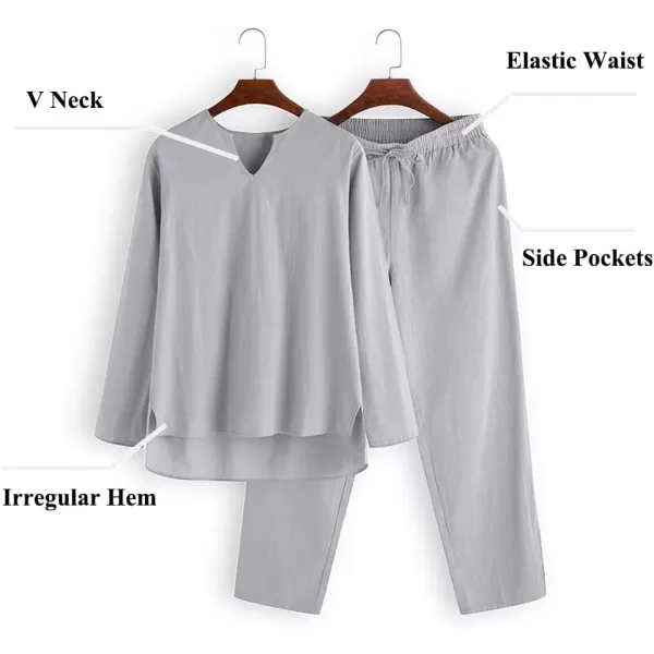COOFANDY Men's 2 Pieces Cotton Linen Set Henley Shirt Long Sleeve and Casual Beach Pants Summer Yoga Outfits