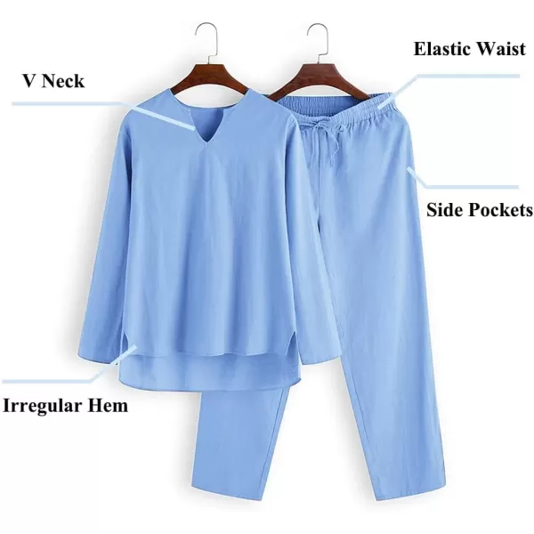 COOFANDY Men's 2 Pieces Cotton Linen Set Henley Shirt Long Sleeve and Casual Beach Pants Summer Yoga Outfits