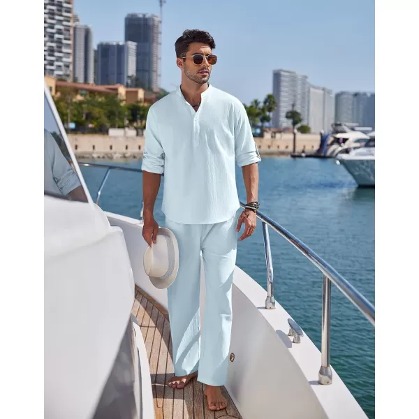 COOFANDY Men's 2 Pieces Cotton Linen Set Long Sleeve Henley Shirts Casual Beach Pants With Pockets Summer Yoga Outfits