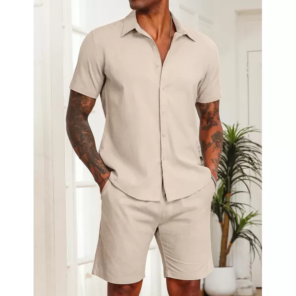 COOFANDY Men's 2 Pieces Cotton Linen Set Short Sleeve Button Down Shirts Summer Beach Shorts Casual Outfits