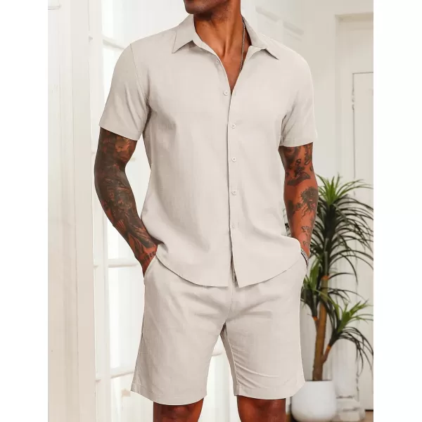 COOFANDY Men's 2 Pieces Cotton Linen Set Short Sleeve Button Down Shirts Summer Beach Shorts Casual Outfits