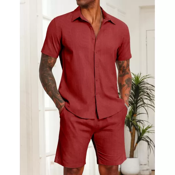 COOFANDY Men's 2 Pieces Cotton Linen Set Short Sleeve Button Down Shirts Summer Beach Shorts Casual Outfits