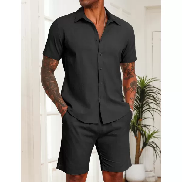COOFANDY Men's 2 Pieces Cotton Linen Set Short Sleeve Button Down Shirts Summer Beach Shorts Casual Outfits