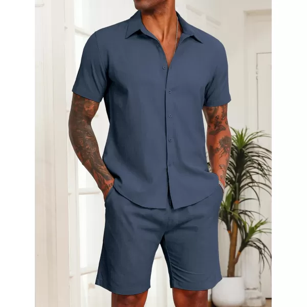 COOFANDY Men's 2 Pieces Cotton Linen Set Short Sleeve Button Down Shirts Summer Beach Shorts Casual Outfits