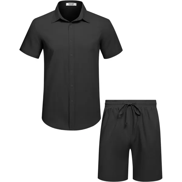 COOFANDY Men's 2 Pieces Cotton Linen Set Short Sleeve Button Down Shirts Summer Beach Shorts Casual Outfits
