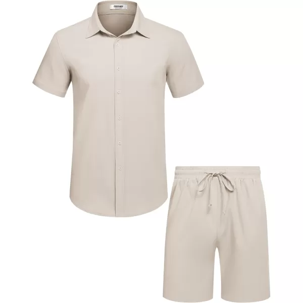COOFANDY Men's 2 Pieces Cotton Linen Set Short Sleeve Button Down Shirts Summer Beach Shorts Casual Outfits