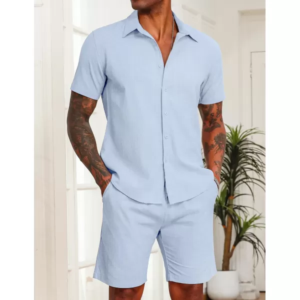 COOFANDY Men's 2 Pieces Cotton Linen Set Short Sleeve Button Down Shirts Summer Beach Shorts Casual Outfits