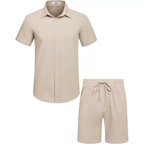 COOFANDY Men's 2 Pieces Cotton Linen Set Short Sleeve Button Down Shirts Summer Beach Shorts Casual Outfits