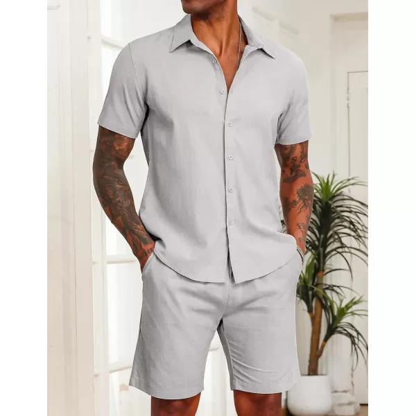 COOFANDY Men's 2 Pieces Cotton Linen Set Short Sleeve Button Down Shirts Summer Beach Shorts Casual Outfits