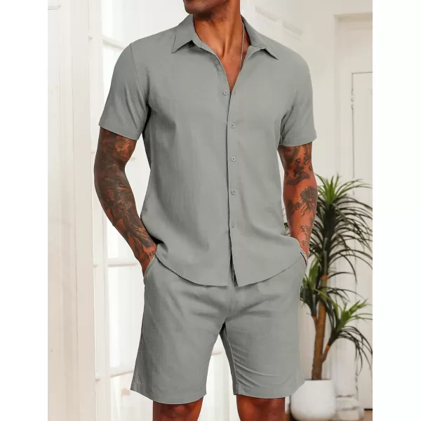 COOFANDY Men's 2 Pieces Cotton Linen Set Short Sleeve Button Down Shirts Summer Beach Shorts Casual Outfits