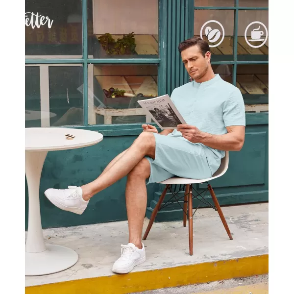 COOFANDY Men's 2 Pieces Linen Set Casual Henley Shirts Short Sleeve Beach Yoga Shorts Summer Pants Outfits