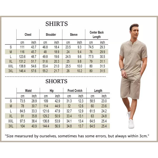 COOFANDY Men's 2 Pieces Linen Set Casual Henley Shirts Short Sleeve Beach Yoga Shorts Summer Pants Outfits
