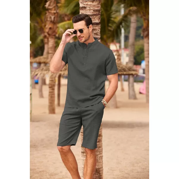 COOFANDY Men's 2 Pieces Linen Set Casual Henley Shirts Short Sleeve Beach Yoga Shorts Summer Pants Outfits