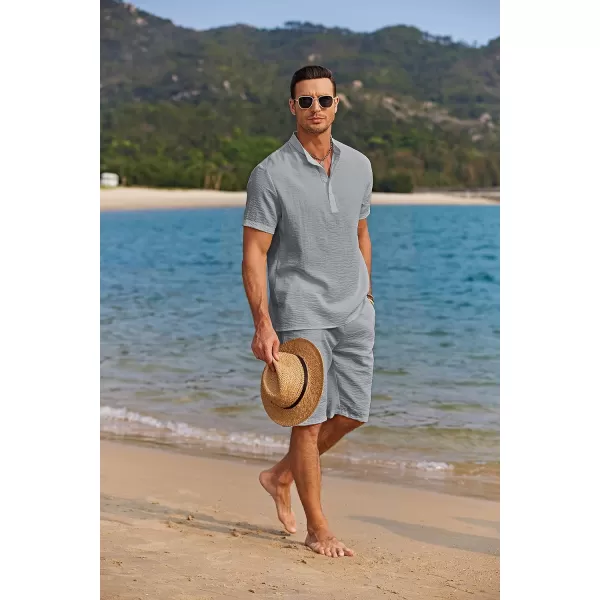 COOFANDY Men's 2 Pieces Linen Set Casual Henley Shirts Short Sleeve Beach Yoga Shorts Summer Pants Outfits
