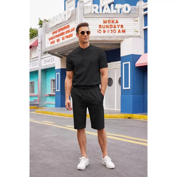COOFANDY Men's 2 Pieces Linen Set Casual Henley Shirts Short Sleeve Beach Yoga Shorts Summer Pants Outfits