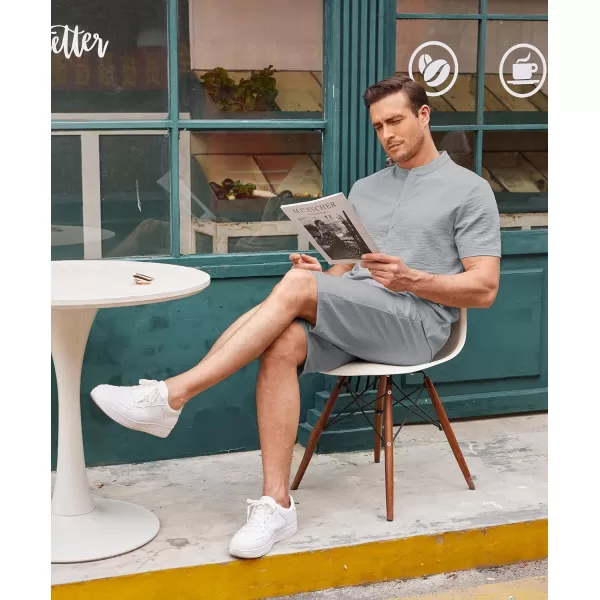 COOFANDY Men's 2 Pieces Linen Set Casual Henley Shirts Short Sleeve Beach Yoga Shorts Summer Pants Outfits