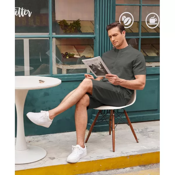 COOFANDY Men's 2 Pieces Linen Set Casual Henley Shirts Short Sleeve Beach Yoga Shorts Summer Pants Outfits