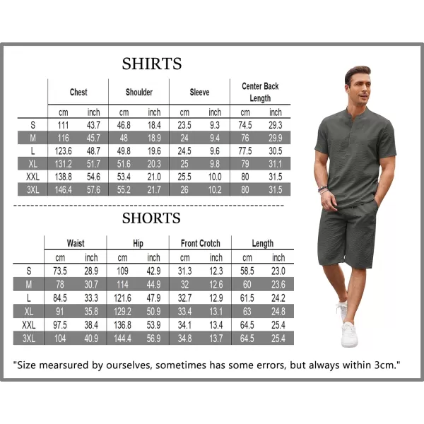 COOFANDY Men's 2 Pieces Linen Set Casual Henley Shirts Short Sleeve Beach Yoga Shorts Summer Pants Outfits