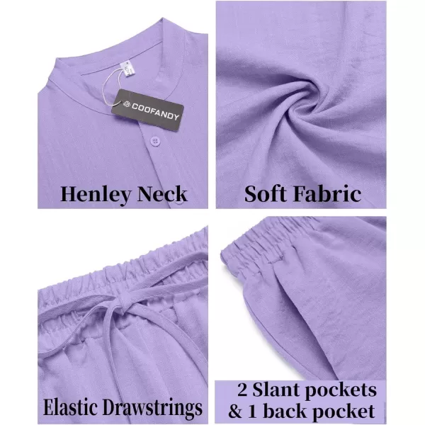 COOFANDY Men's 2 Pieces Linen Set Casual Henley Shirts Short Sleeve Beach Yoga Shorts Summer Pants Outfits