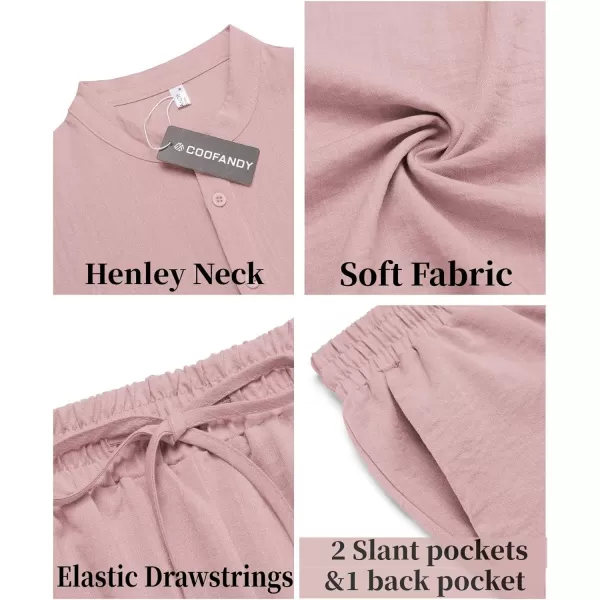 COOFANDY Men's 2 Pieces Linen Set Casual Henley Shirts Short Sleeve Beach Yoga Shorts Summer Pants Outfits