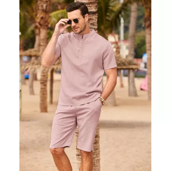 COOFANDY Men's 2 Pieces Linen Set Casual Henley Shirts Short Sleeve Beach Yoga Shorts Summer Pants Outfits